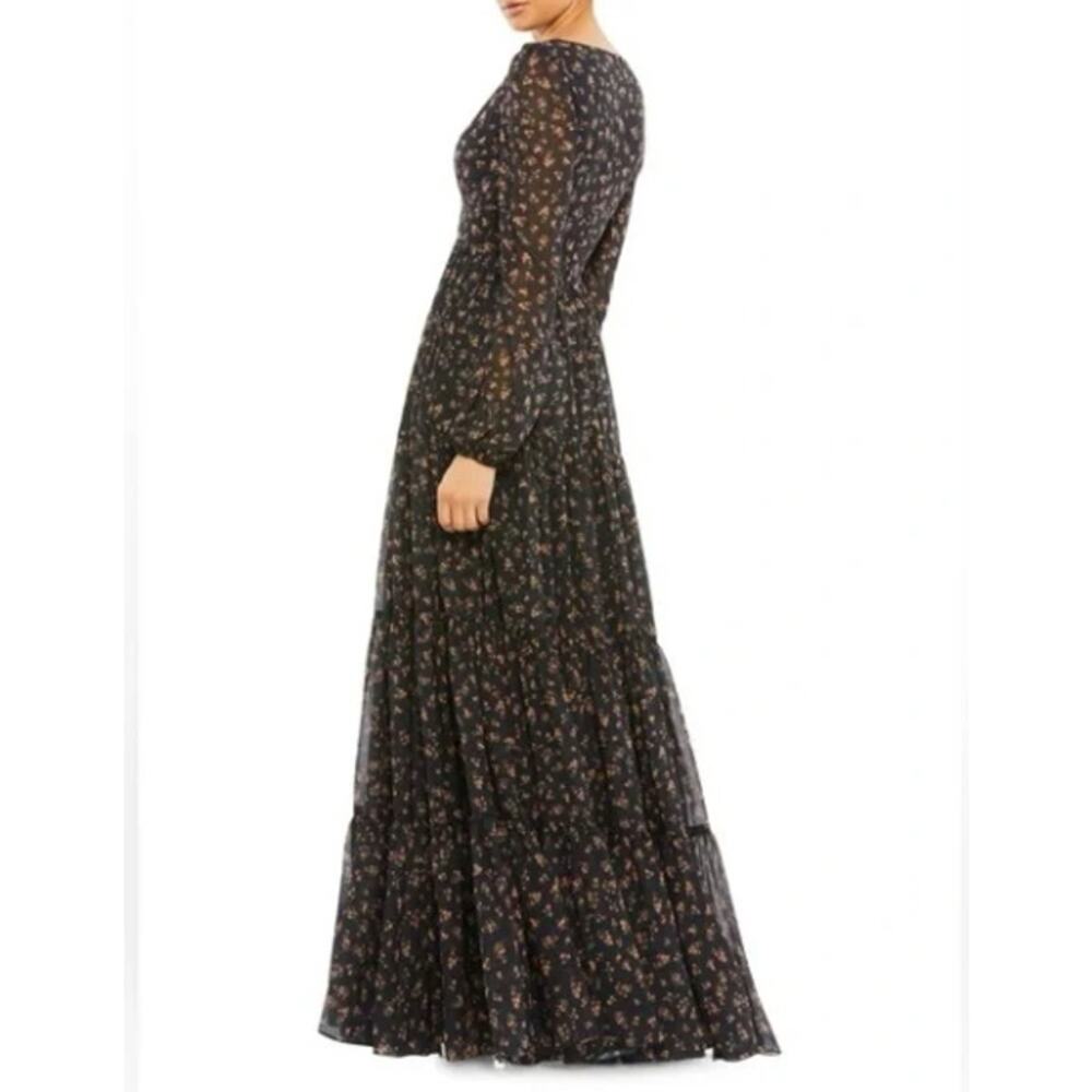 Black Floral Maxi Dress with Long Sleeves